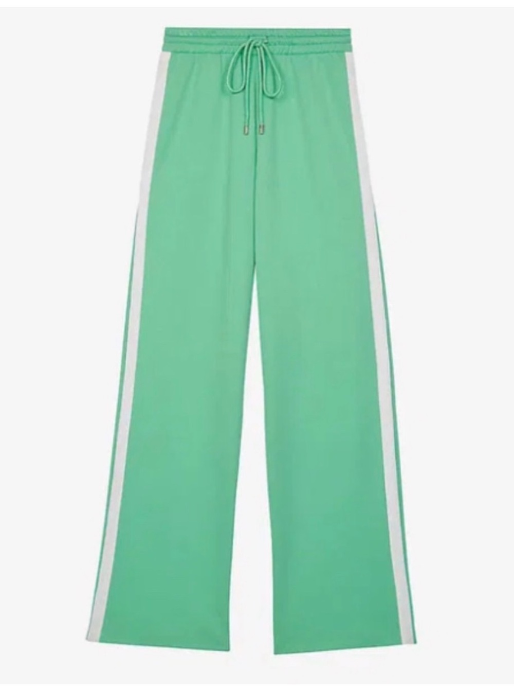 Maje Mint Green Wide-Leg Track Pants with White Side Stripes